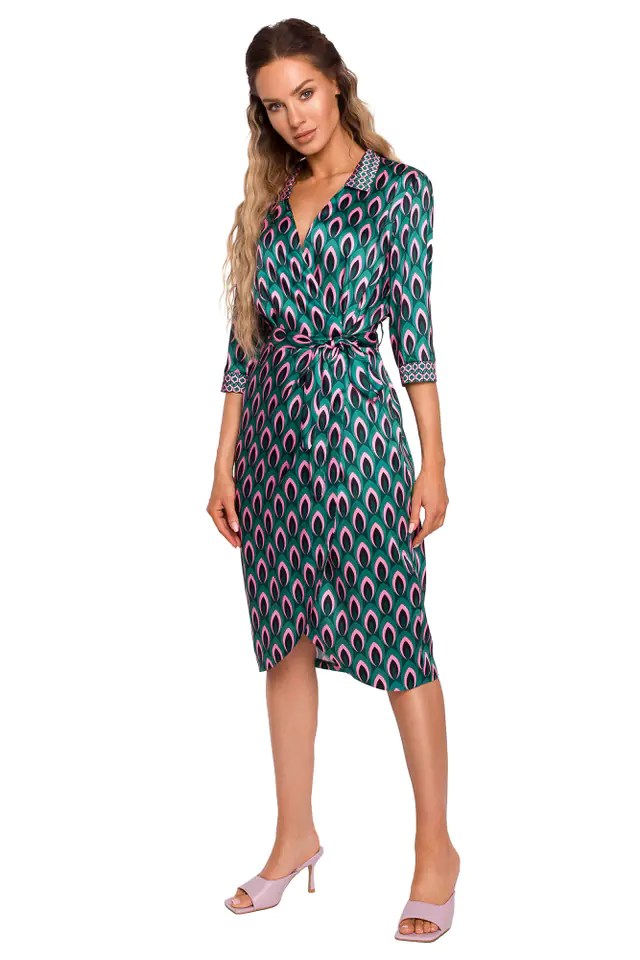 ⁨M668 Dress with print on the overlap with belt - model 1 (Multicolor, size S (36))⁩ at Wasserman.eu