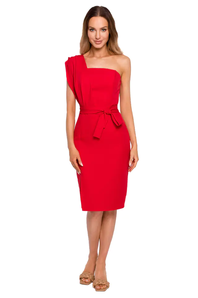 ⁨M673 Sukienka na jedno ramię - czerwona (kolor czerwony, rozmiar M)⁩ w sklepie Wasserman.eu