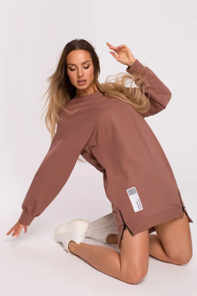 ⁨M676 Tunic with patch and decorative zippers - chocolate (Colour chocolate, Size M (38))⁩ at Wasserman.eu