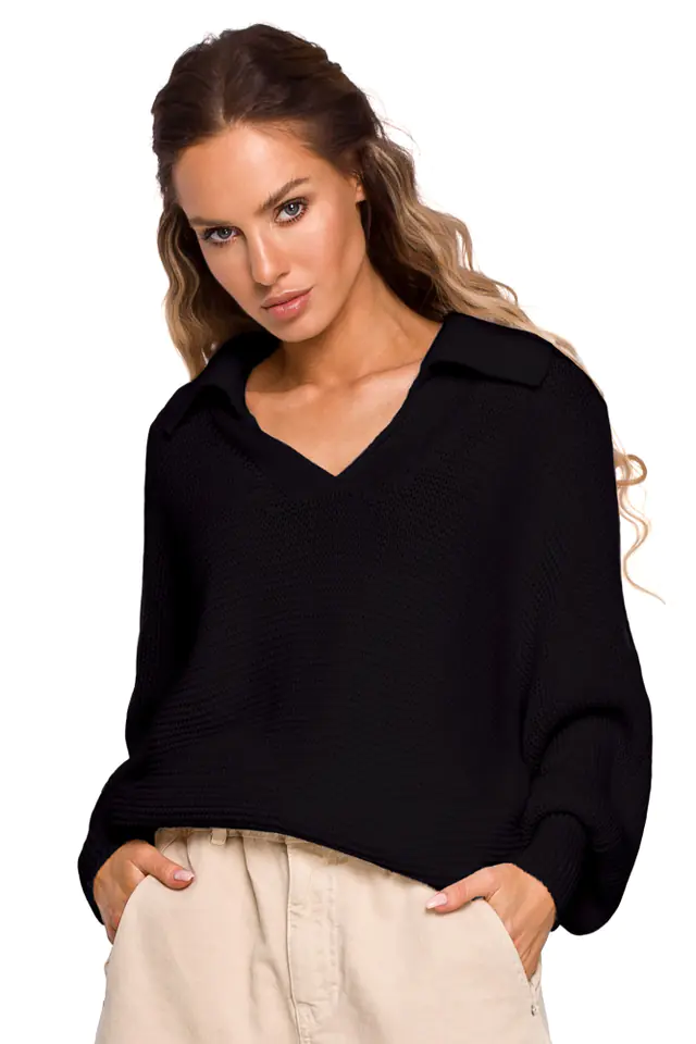⁨M687 Sweater with collar - black (Black, Size L/XL)⁩ at Wasserman.eu
