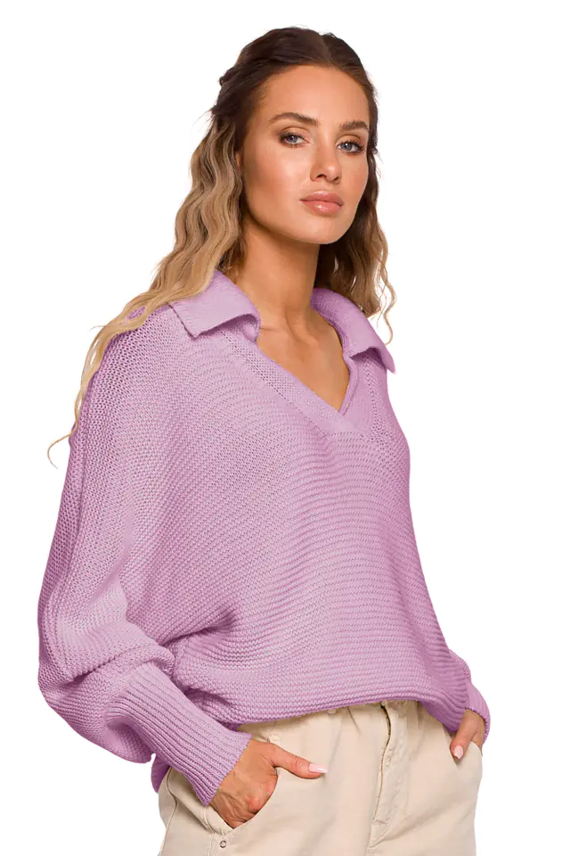 ⁨M687 Sweter z kołnierzykiem - lila (kolor liliowy, rozmiar L/XL)⁩ w sklepie Wasserman.eu