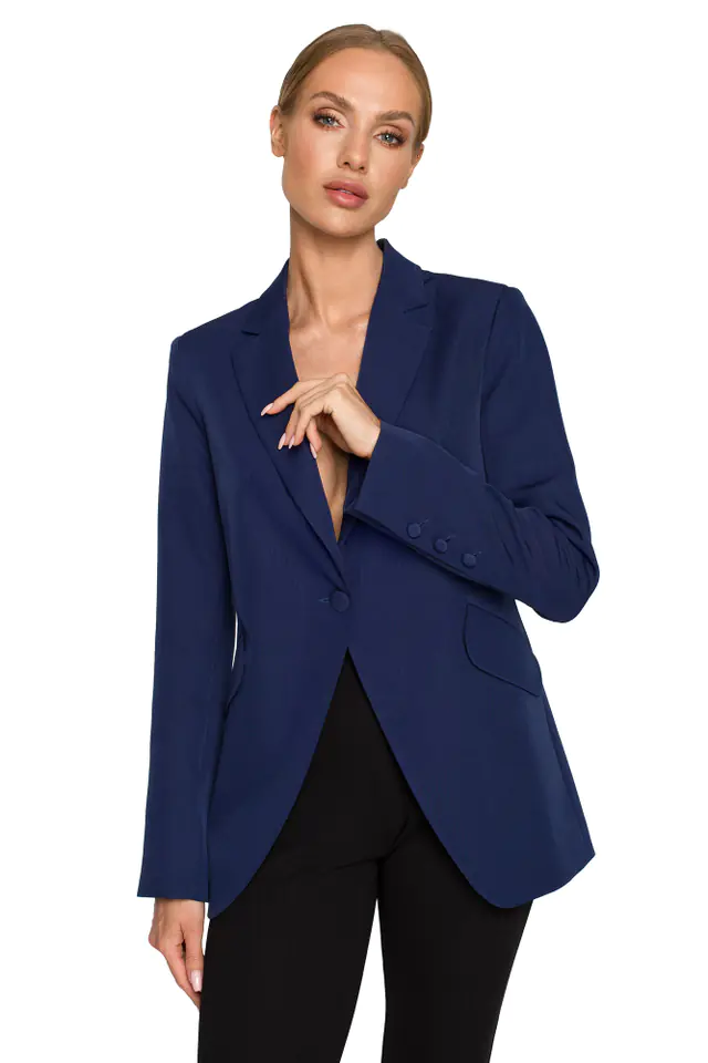 ⁨M701 One-button jacket with asymmetrical flaps - navy blue (Navy blue, size L (40))⁩ at Wasserman.eu