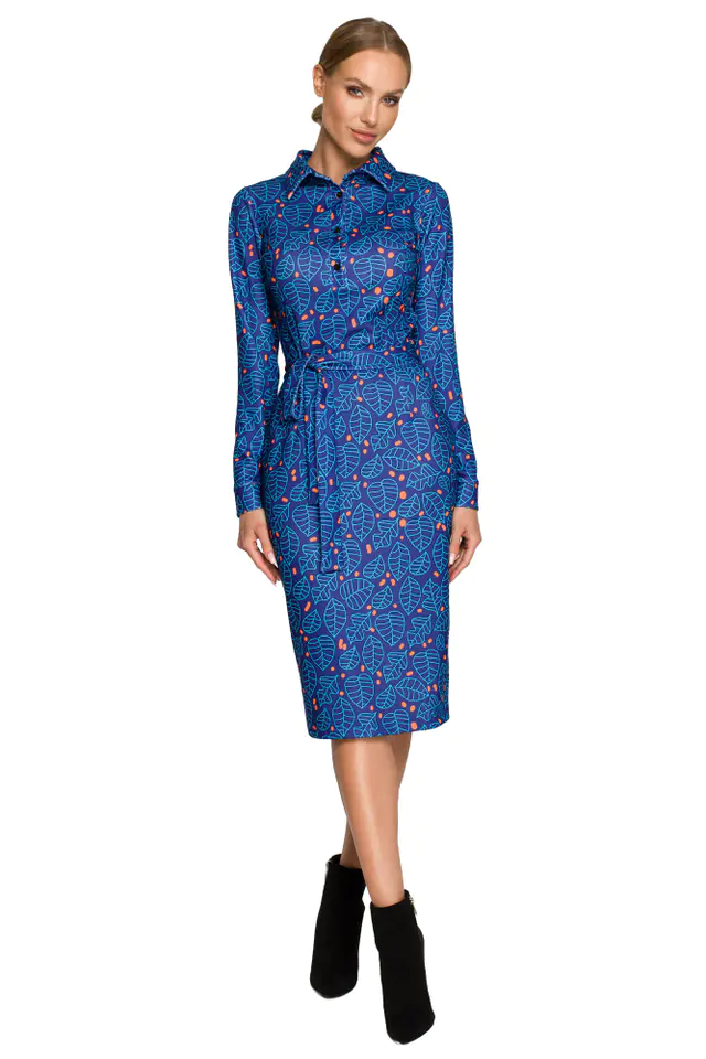 ⁨M706 Pencil dress with print and collar - model 1 (Multicolor, Size XXL (44))⁩ at Wasserman.eu