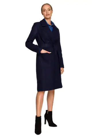 ⁨M708 Coat with a classic cut with a belt - navy blue (Navy blue, size L (40))⁩ at Wasserman.eu