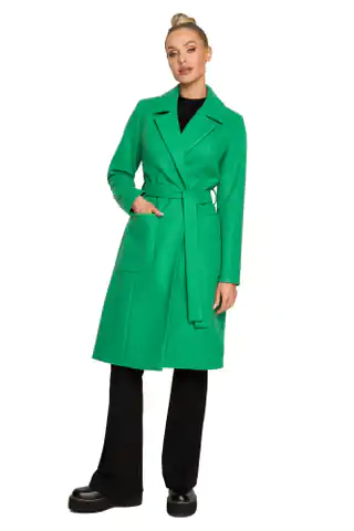 ⁨M708 Płaszcz o klasycznym kroju z paskiem - soczysta zieleń (kolor zielony, rozmiar XXL)⁩ w sklepie Wasserman.eu
