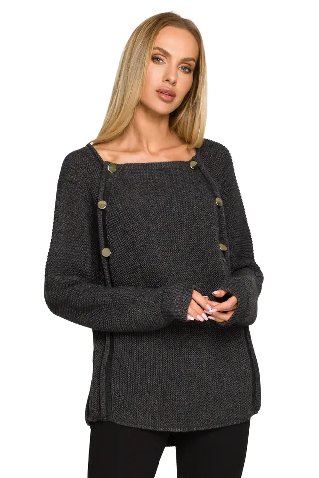 ⁨M712 Sweater with decorative buttons - graphite (Graphite color, size S/M)⁩ at Wasserman.eu