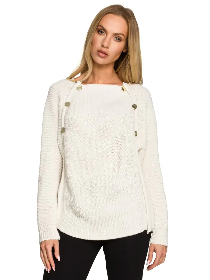 ⁨M712 Sweter z ozdobnymi guzikami - kość słoniowa (kolor beżowy, rozmiar L/XL)⁩ w sklepie Wasserman.eu