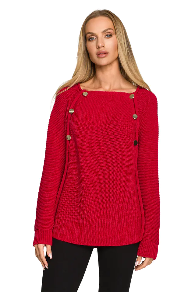 ⁨M712 Sweater with decorative buttons - raspberry (Colour raspberry, size S/M)⁩ at Wasserman.eu