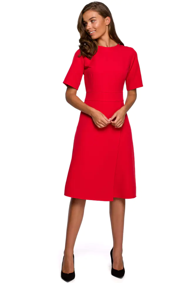 ⁨S240 Sukienka z dołem kopertowym - czerwona (kolor red, rozmiar M)⁩ w sklepie Wasserman.eu