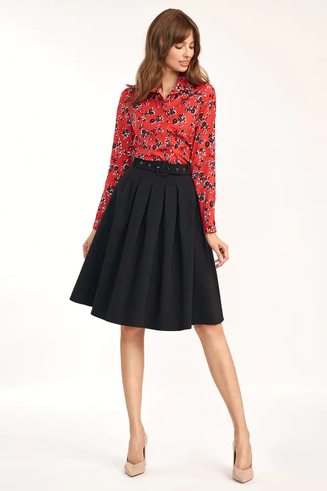 ⁨Midi skirt with belt in black - SP63 (Black, Size L (40))⁩ at Wasserman.eu