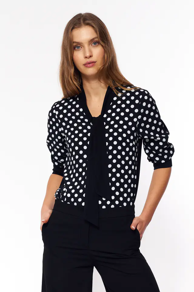 ⁨Subtle blouse with tie - black/polka dots - B140 (Colour black, Size XL (42))⁩ at Wasserman.eu