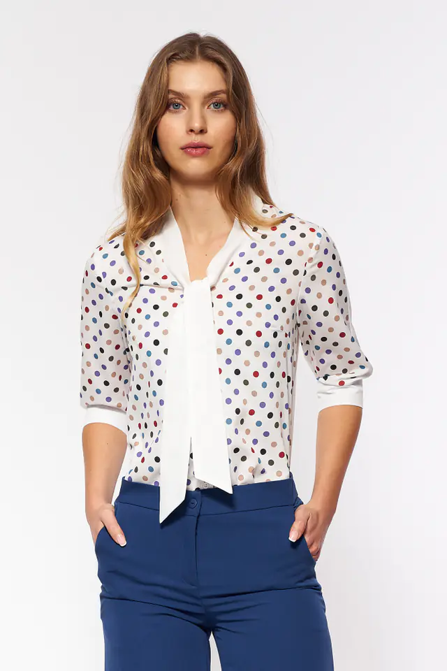 ⁨Subtle blouse with binding - ecru/purple - B140 (Colour ecru, Size M (38))⁩ at Wasserman.eu