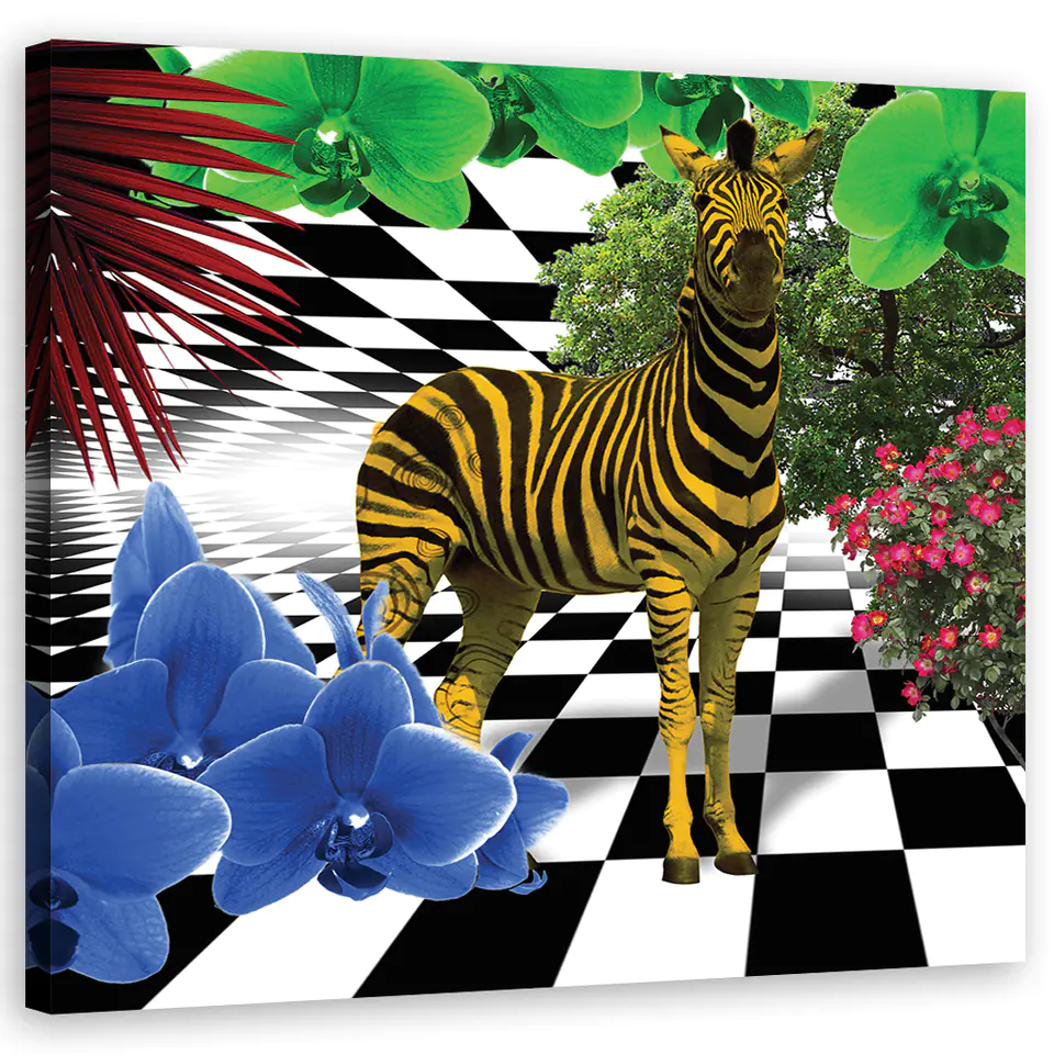 ⁨Obraz na płótnie, Kolorowa zebra natura, zwierzęta (Rozmiar 30x30)⁩ w sklepie Wasserman.eu