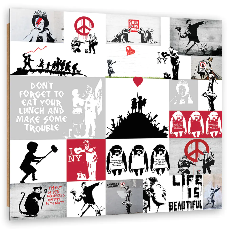 ⁨Obraz Deco Panel, Banksy street art graffiti kolaż (Rozmiar 60x60)⁩ w sklepie Wasserman.eu