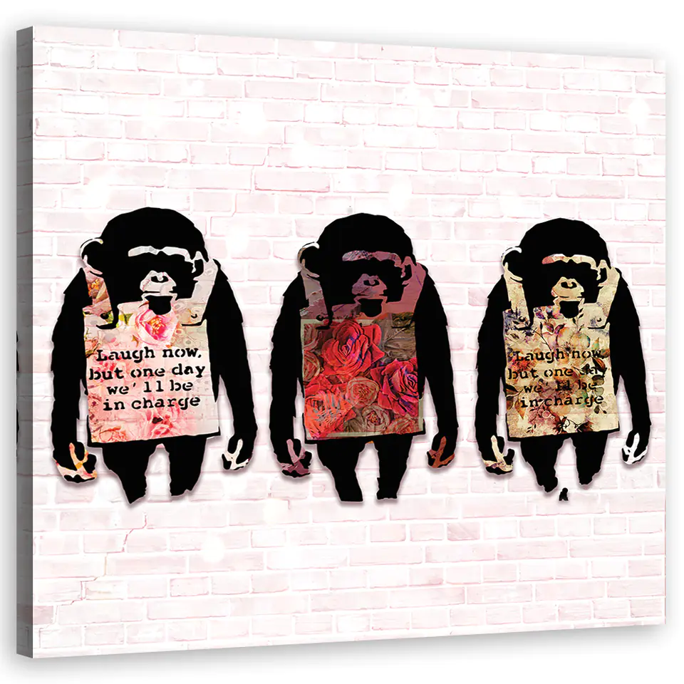 ⁨Obraz na płótnie, Banksy Śmiejcie się małpy (Rozmiar 30x30)⁩ w sklepie Wasserman.eu