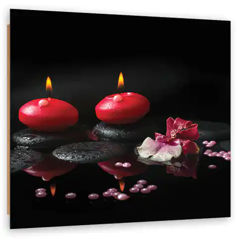⁨Obraz Deco Panel, Czerwone świeczki Kamienie Zen (Rozmiar 40x40)⁩ w sklepie Wasserman.eu