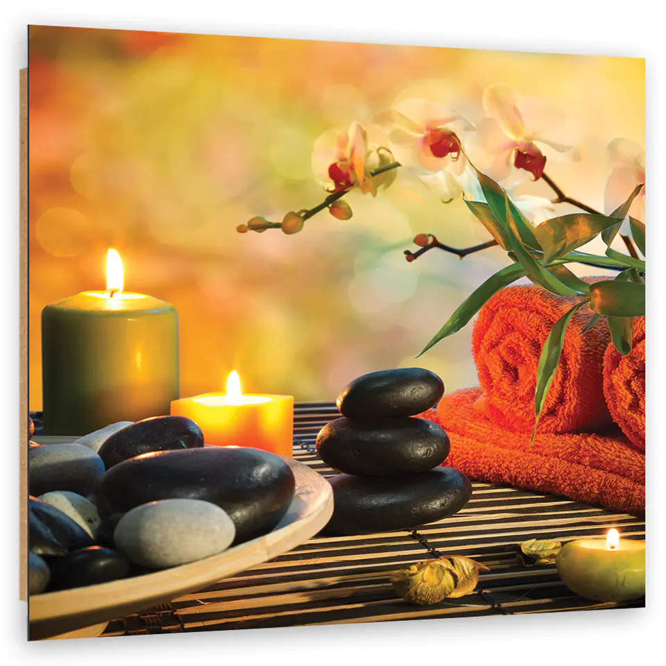 ⁨Obraz Deco Panel, Zestaw spa Kamienie zen (Rozmiar 30x30)⁩ w sklepie Wasserman.eu