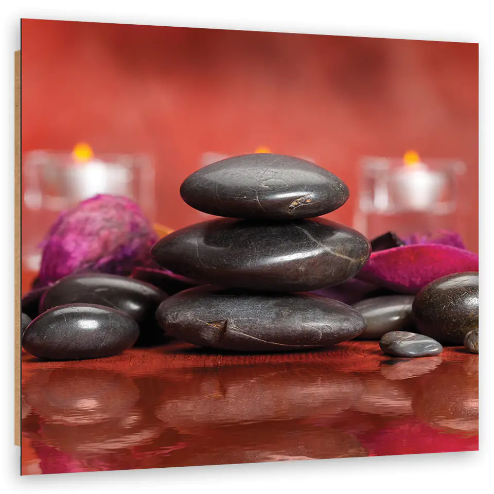⁨Obraz Deco Panel, Kamienie zen na czerwonym tle (Rozmiar 30x30)⁩ w sklepie Wasserman.eu
