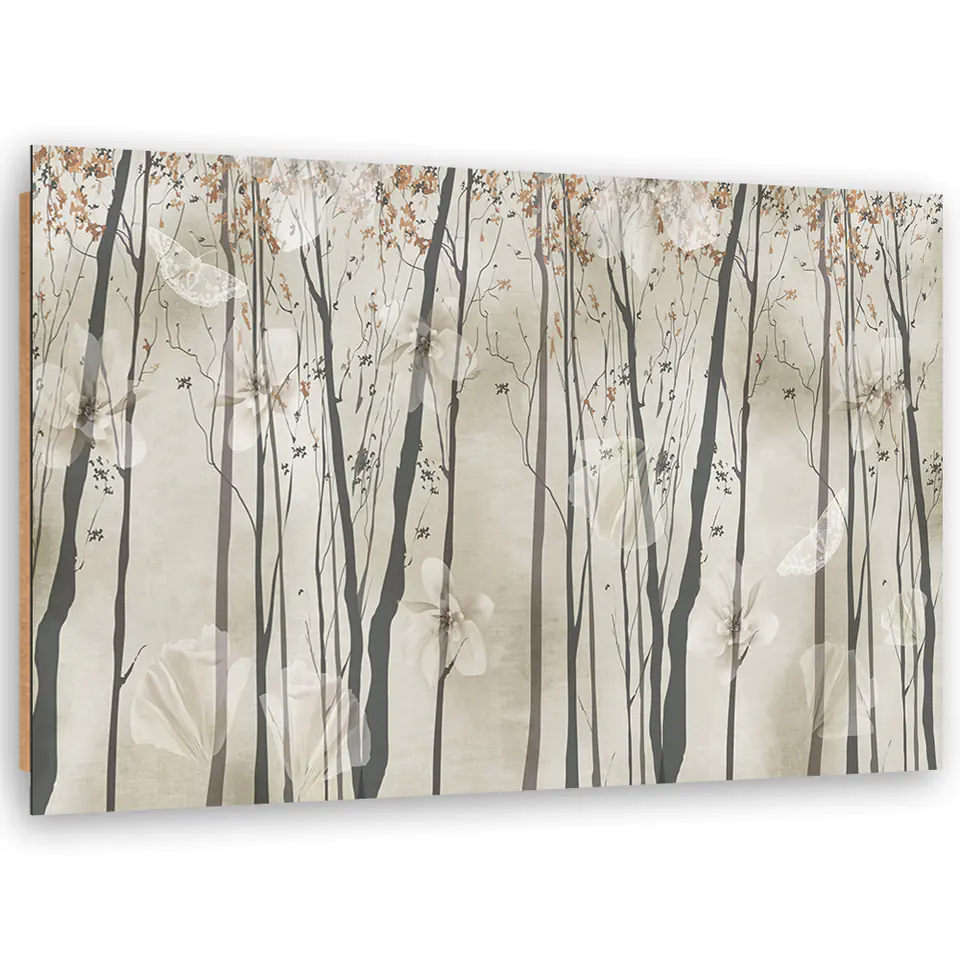 ⁨Obraz Deco Panel, Drzewa kwiaty i motyle (Rozmiar 60x40)⁩ w sklepie Wasserman.eu