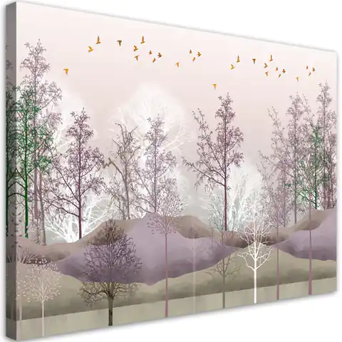 ⁨Obraz na płótnie, Ptaki nad lasem styl boho (Rozmiar 60x40)⁩ w sklepie Wasserman.eu