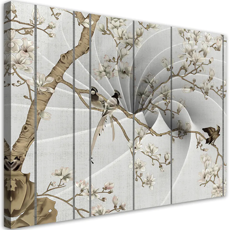 ⁨Obraz na płótnie, Ptaki na drzewie magnolii 3d (Rozmiar 60x40)⁩ w sklepie Wasserman.eu