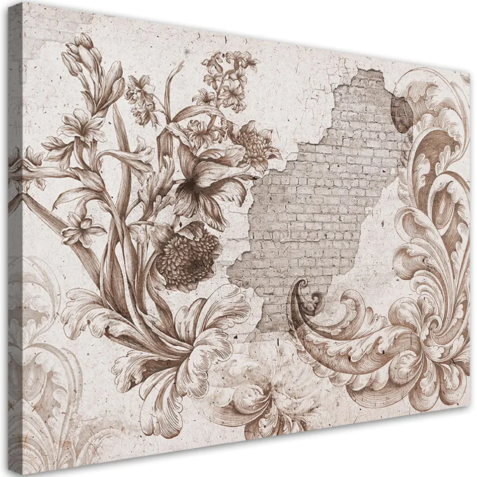 ⁨Obraz na płótnie, Fresk roślinny shabby chic (Rozmiar 60x40)⁩ w sklepie Wasserman.eu