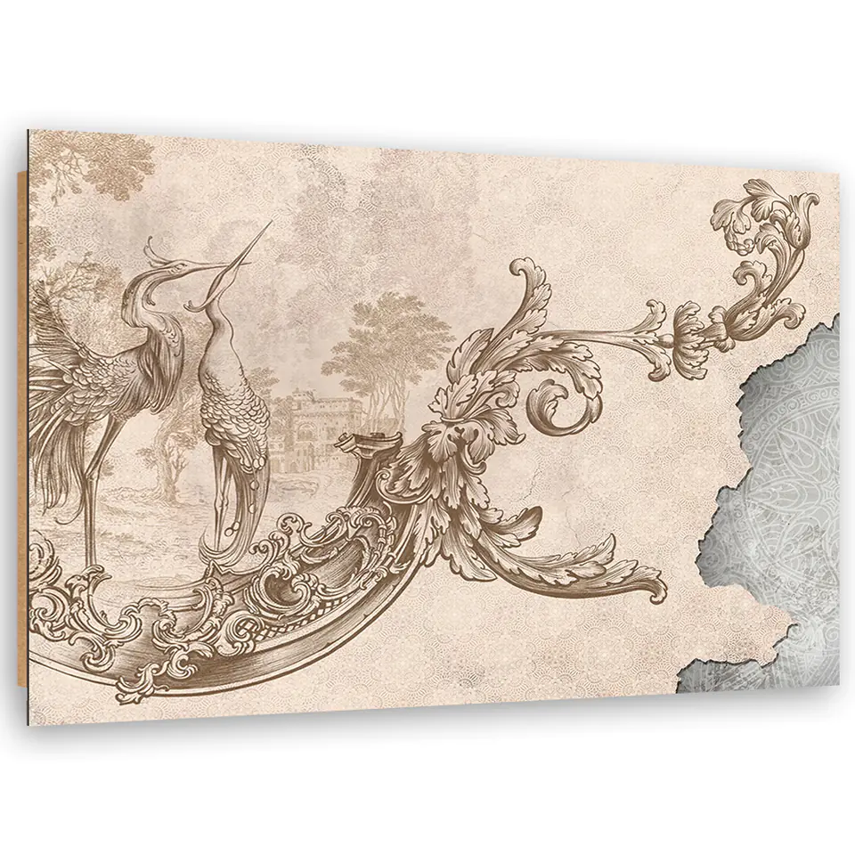 ⁨Obraz Deco Panel, Dzikie ptaki i liście na orientalnym fresku (Rozmiar 60x40)⁩ w sklepie Wasserman.eu