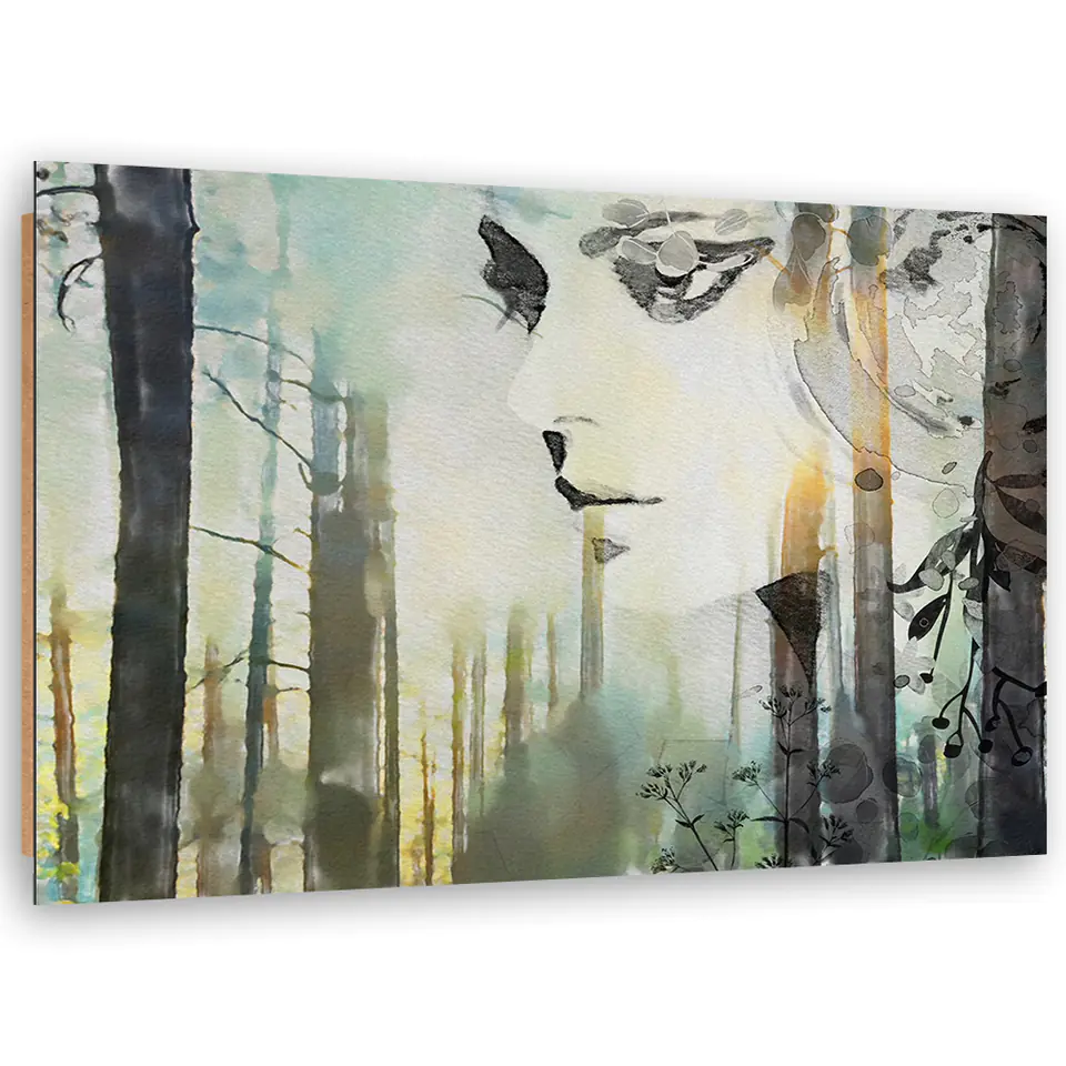 ⁨Obraz Deco Panel, Abstrakcyjna twarz kobiety w lesie (Rozmiar 60x40)⁩ w sklepie Wasserman.eu