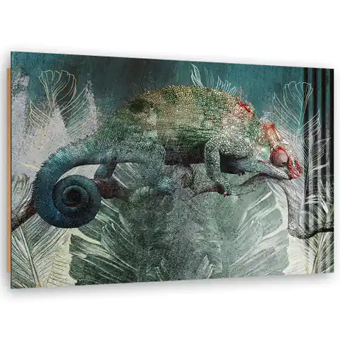 ⁨Obraz Deco Panel, Kameleon w dżungli (Rozmiar 90x60)⁩ w sklepie Wasserman.eu