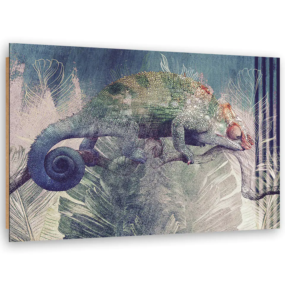 ⁨Obraz Deco Panel, Kameleon na gałęzi (Rozmiar 60x40)⁩ w sklepie Wasserman.eu