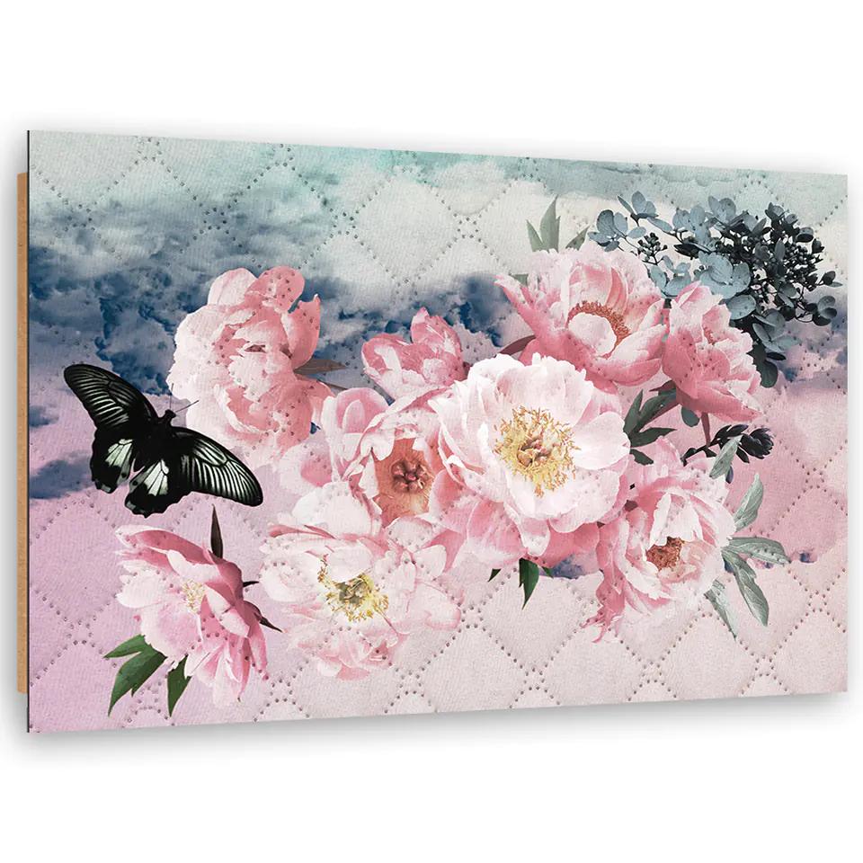 ⁨Obraz Deco Panel, Różowe kwiaty i czarny motyl (Rozmiar 60x40)⁩ w sklepie Wasserman.eu