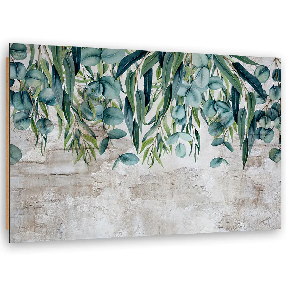 ⁨Obraz Deco Panel, Zielone liście na betonowym tle (Rozmiar 60x40)⁩ w sklepie Wasserman.eu