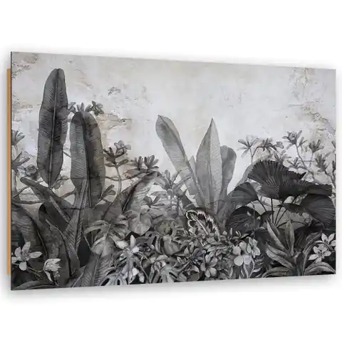 ⁨Obraz Deco Panel, Czarno białe liście na tle betonu (Rozmiar 90x60)⁩ w sklepie Wasserman.eu