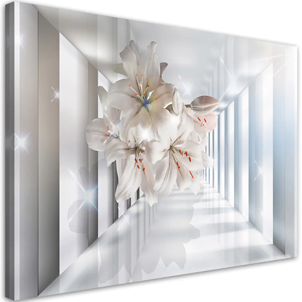⁨Obraz na płótnie, Kwiaty w korytarzu 3D (Rozmiar 60x40)⁩ w sklepie Wasserman.eu