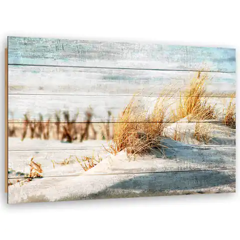 ⁨Obraz Deco Panel, Plaża wydmy na drewnie (Rozmiar 90x60)⁩ w sklepie Wasserman.eu