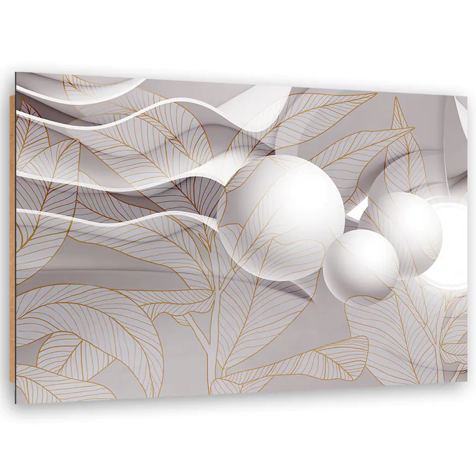 ⁨Obraz Deco Panel, Złote liście i kule 3D (Rozmiar 60x40)⁩ w sklepie Wasserman.eu