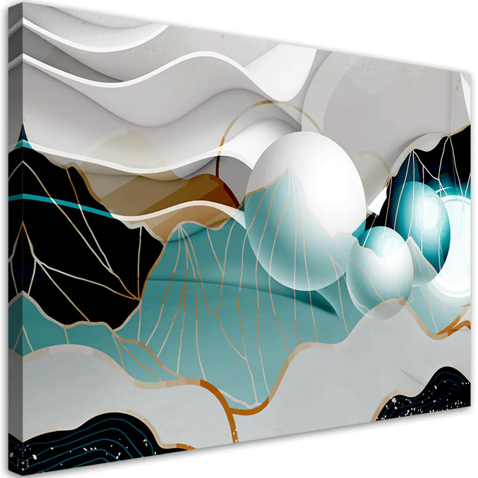 ⁨Obraz na płótnie, Turkusowa abstrakcja z kulami 3D (Rozmiar 90x60)⁩ w sklepie Wasserman.eu