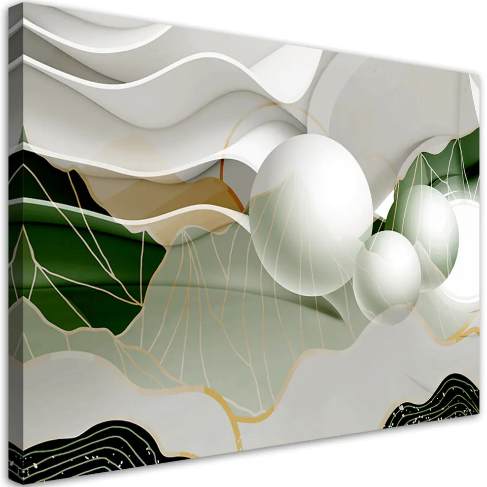 ⁨Obraz na płótnie, Zielona abstrakcja z kulami 3D (Rozmiar 60x40)⁩ w sklepie Wasserman.eu