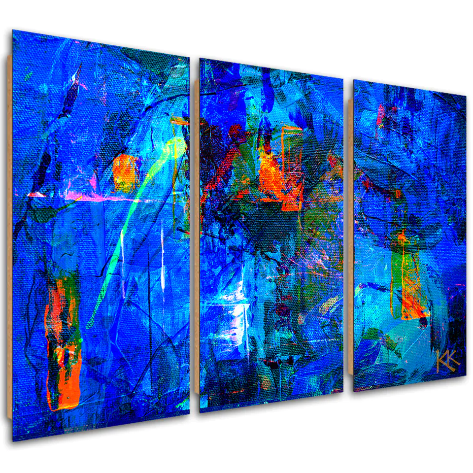 ⁨Obraz trzyczęściowy Deco Panel, Niebieska abstrakcja ręcznie malowana (Rozmiar 150x100)⁩ w sklepie Wasserman.eu