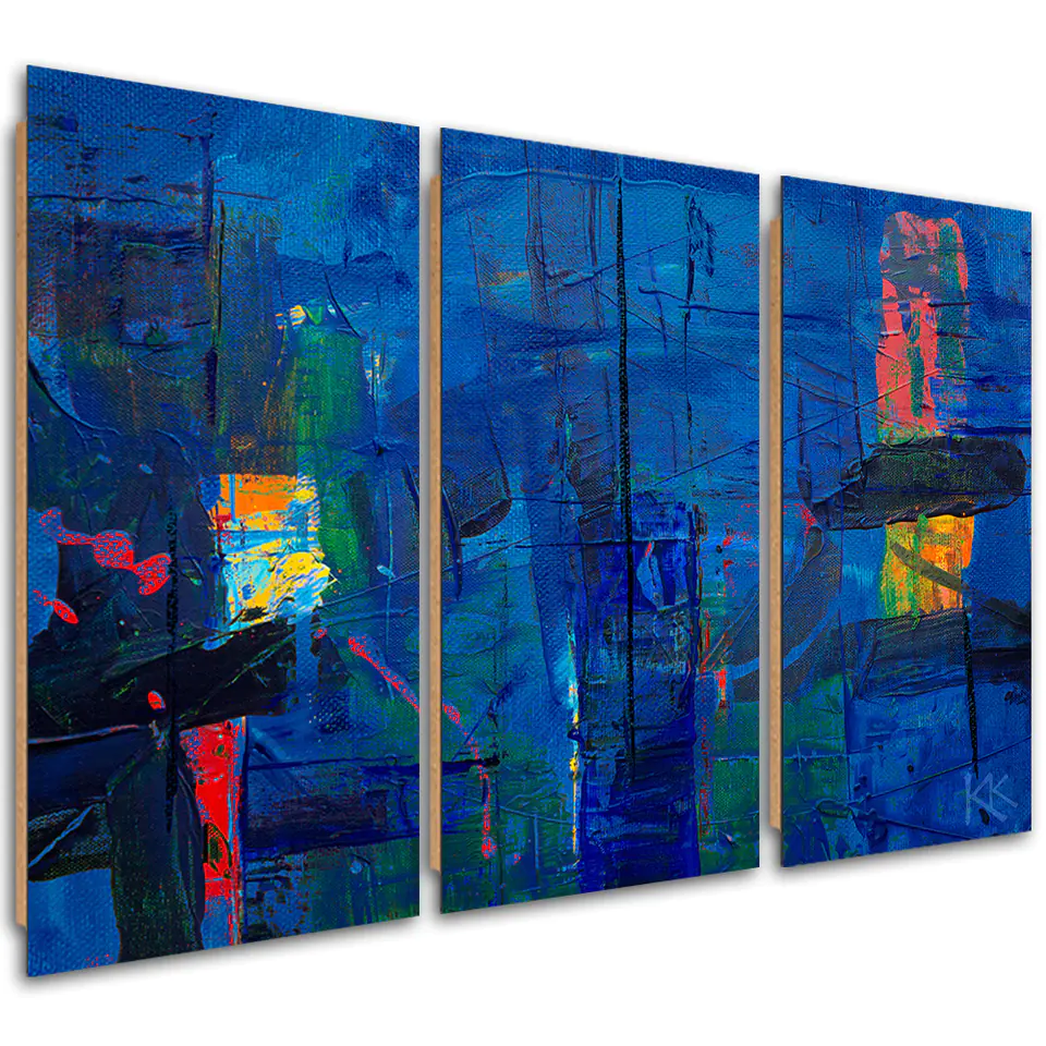 ⁨Obraz trzyczęściowy Deco Panel, Niebieska abstrakcja ręcznie malowana (Rozmiar 60x40)⁩ w sklepie Wasserman.eu