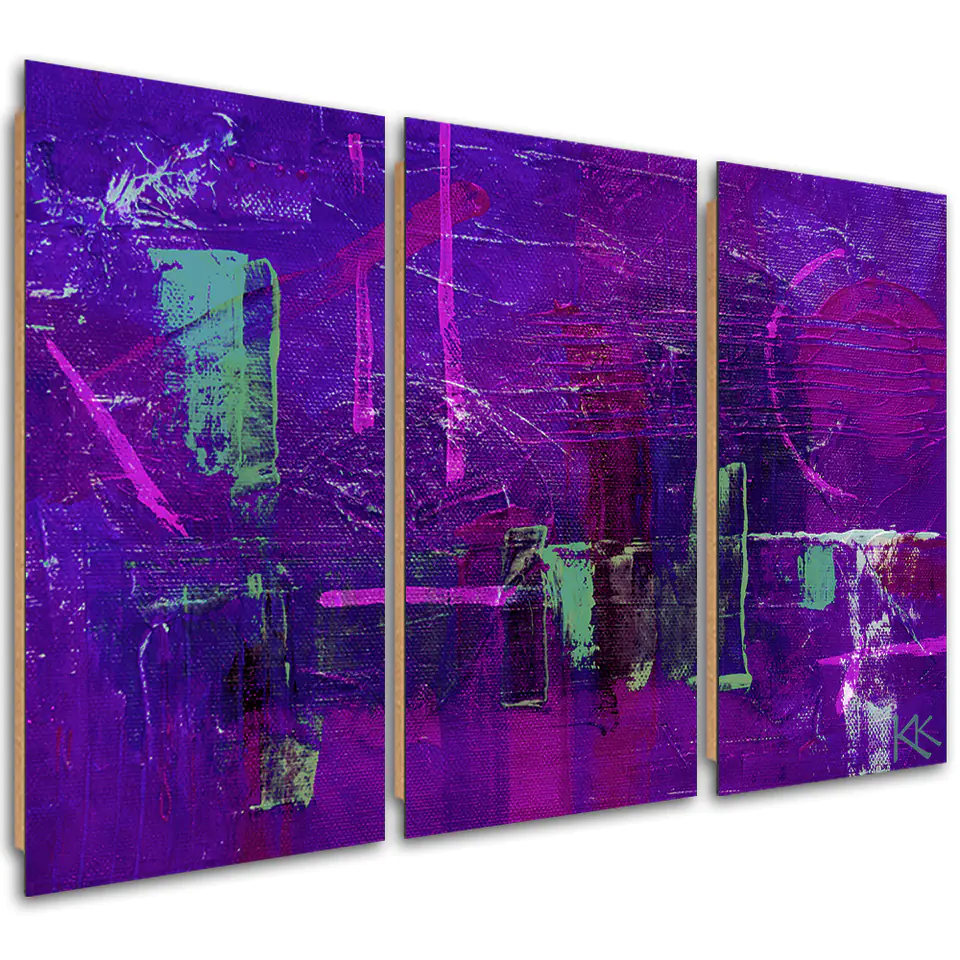 ⁨Obraz trzyczęściowy Deco Panel, Fioletowa abstrakcja ręcznie malowana (Rozmiar 60x40)⁩ w sklepie Wasserman.eu