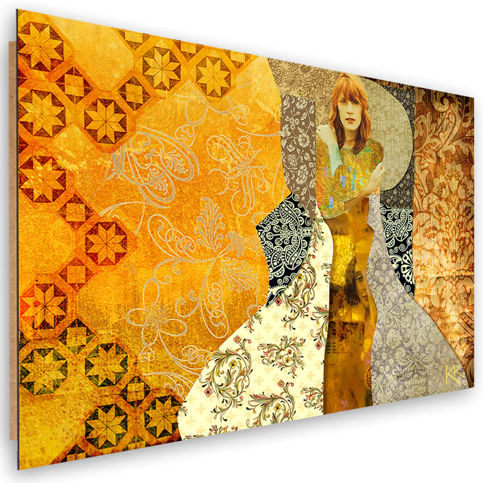 ⁨Obraz Deco Panel, Kobieta na ozdobnym tle (Rozmiar 90x60)⁩ w sklepie Wasserman.eu