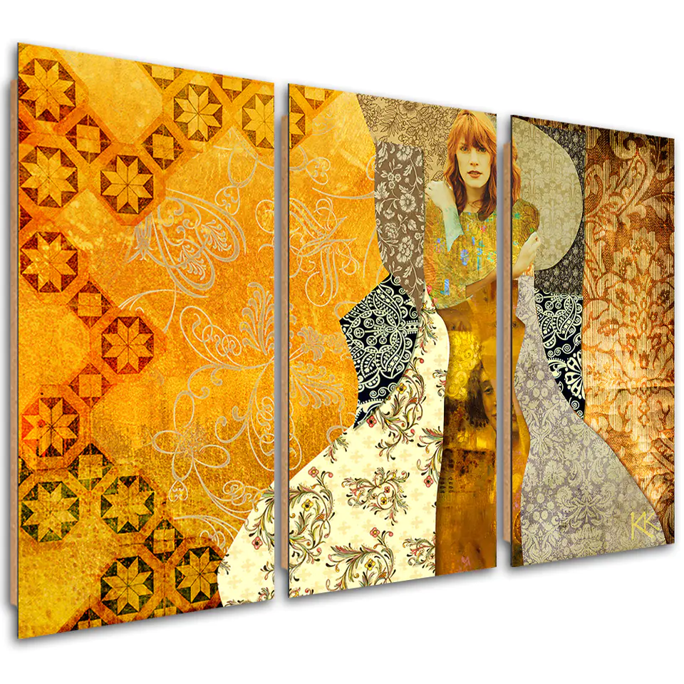 ⁨Obraz trzyczęściowy Deco Panel, Kobieta na ozdobnym tle (Rozmiar 60x40)⁩ w sklepie Wasserman.eu