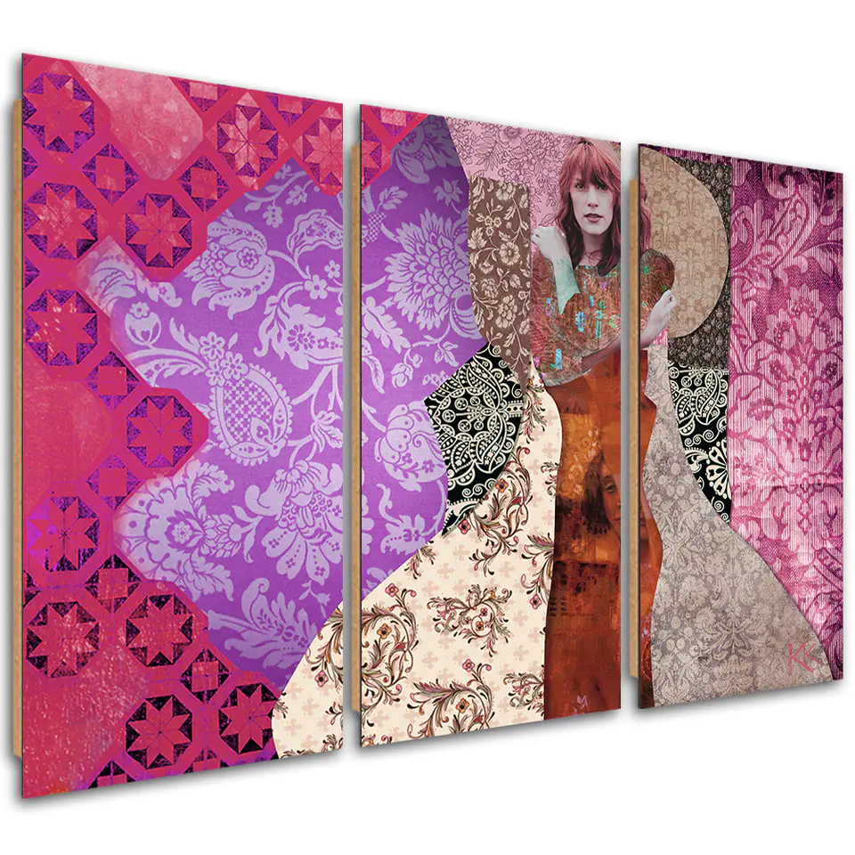 ⁨Obraz trzyczęściowy Deco Panel, Kobieta na ozdobnym tle (Rozmiar 150x100)⁩ w sklepie Wasserman.eu