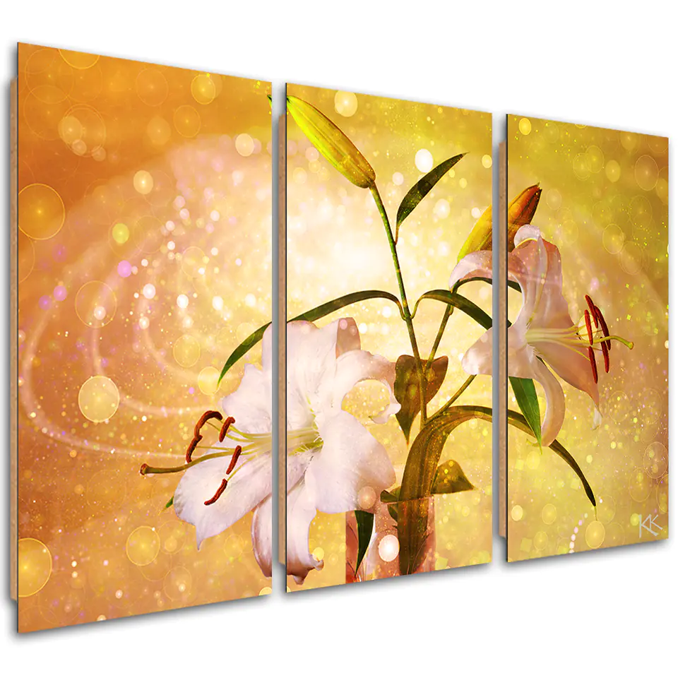 ⁨Obraz trzyczęściowy Deco Panel, Lilia na żółtym tle (Rozmiar 60x40)⁩ w sklepie Wasserman.eu