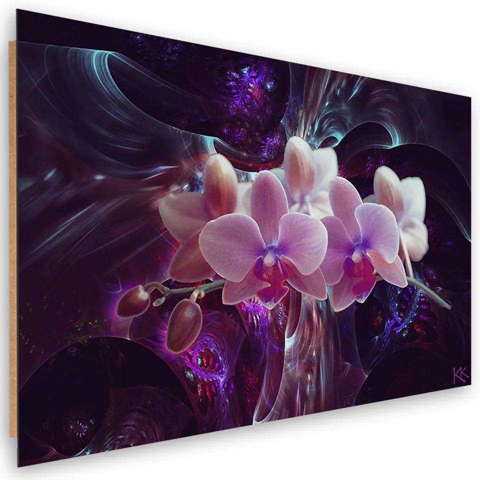 ⁨Obraz Deco Panel, Biała orchidea na ciemnym tle (Rozmiar 60x40)⁩ w sklepie Wasserman.eu