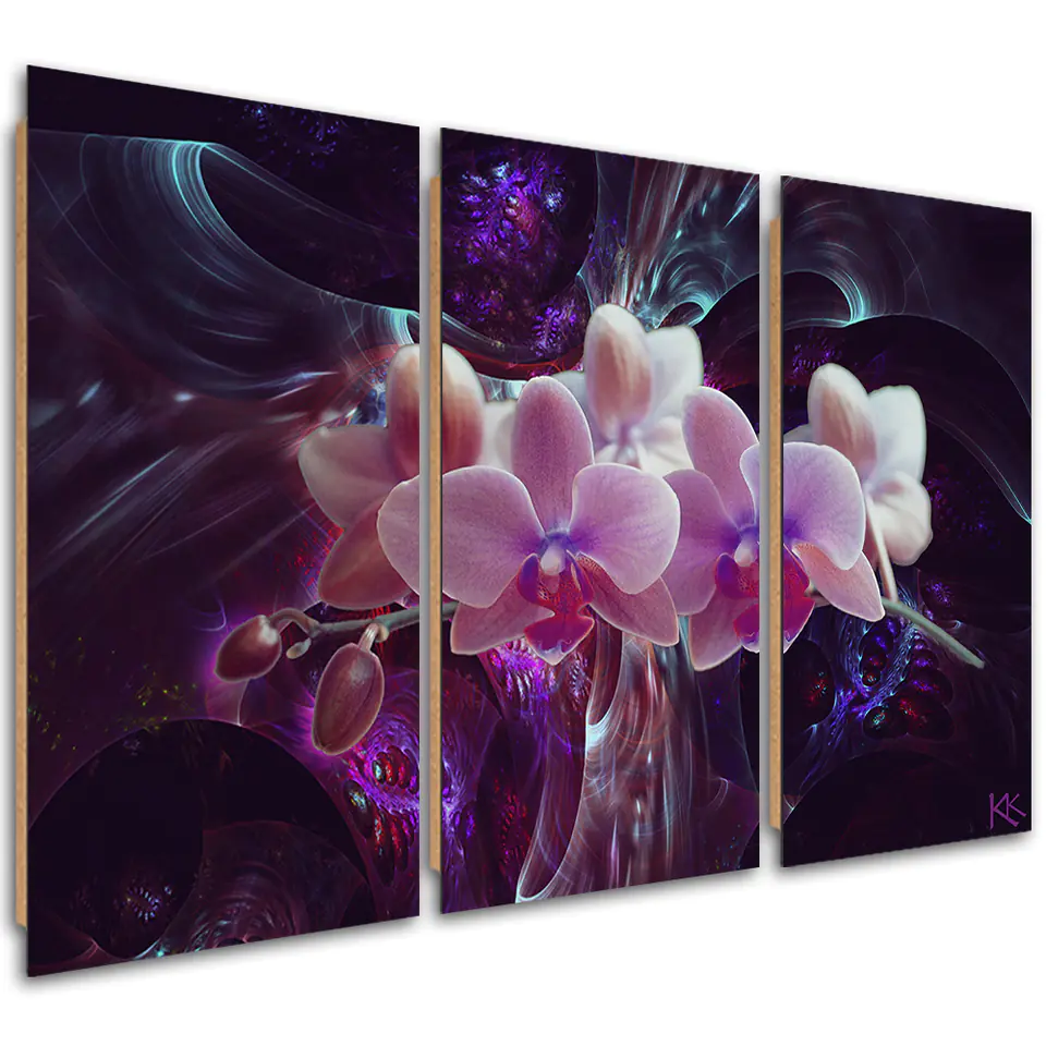 ⁨Obraz trzyczęściowy Deco Panel, Biała orchidea na ciemnym tle (Rozmiar 90x60)⁩ w sklepie Wasserman.eu