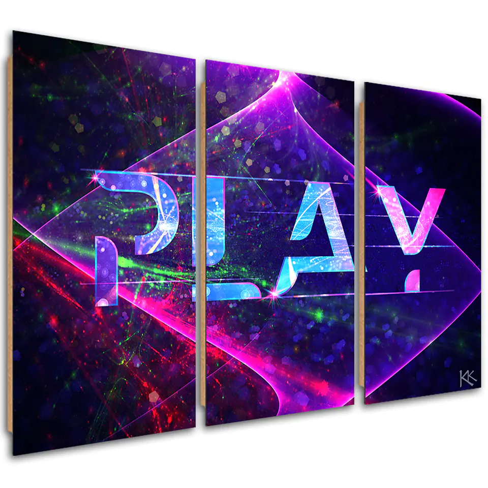 ⁨Obraz trzyczęściowy Deco Panel, Napis play abstrakcja (Rozmiar 60x40)⁩ w sklepie Wasserman.eu