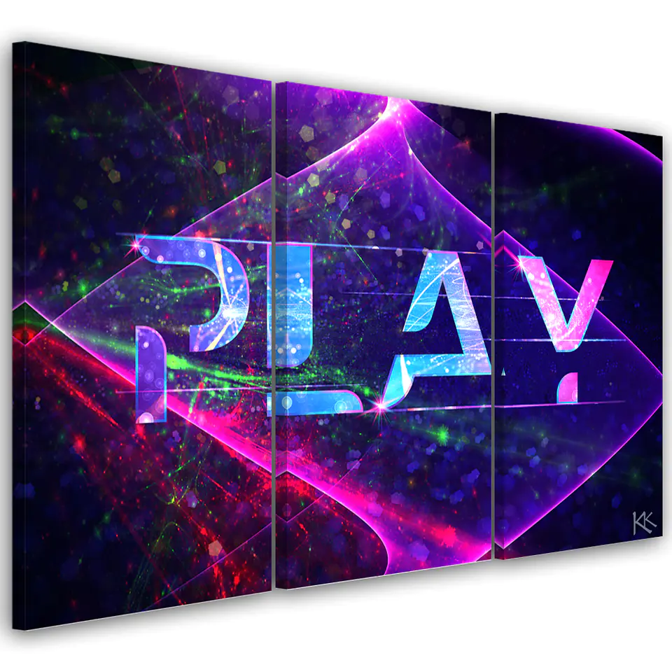 ⁨Obraz trzyczęściowy na płótnie, Napis play abstrakcja (Rozmiar 60x40)⁩ w sklepie Wasserman.eu