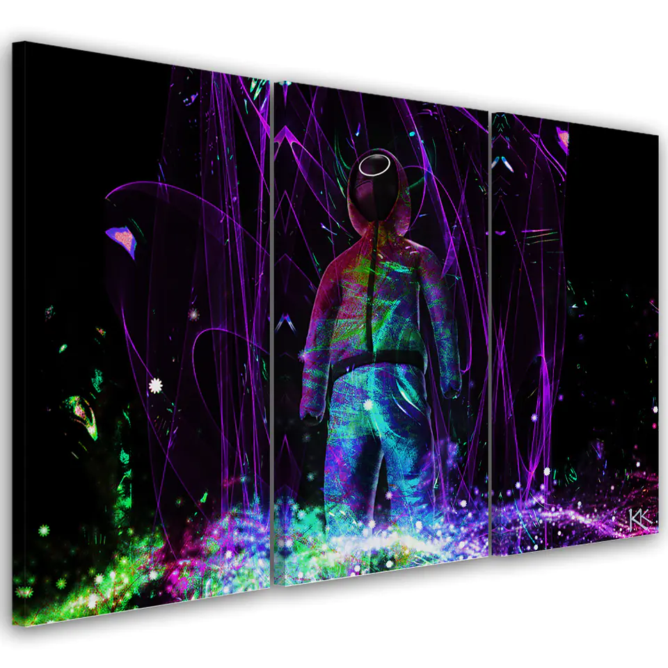 ⁨Obraz trzyczęściowy na płótnie, Neon gracz (Rozmiar 60x40)⁩ w sklepie Wasserman.eu